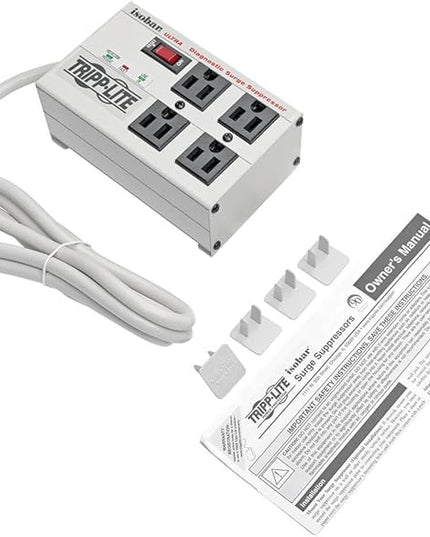 Tripp Lite ISOBAR4ULTRA Isobar 4 Outlet Heavy Duty Power Strip Surge Protector, 3330 Joules, 6ft Cord, Flat Plug, Metal Power Strip, Industrial Garage Work Shop Bench, Under Desk and Wall Mountable