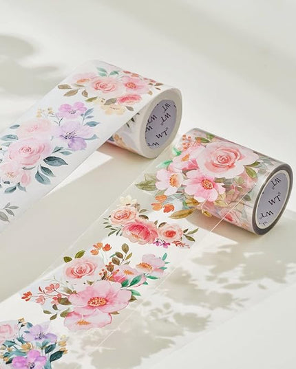WT Flower Corridor Wide Washi Tape, Single Roll, Original Designs, Floral Decorative Tape, 60mm Wide, Washi Tape for Journaling, Bujo Planner Supplies, DIY Paper Tapes