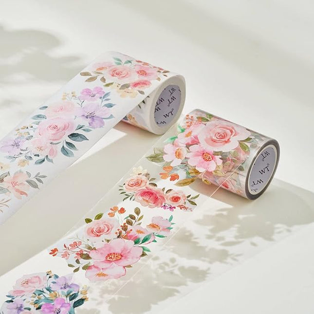 WT Flower Corridor Wide Washi Tape, Single Roll, Original Designs, Floral Decorative Tape, 60mm Wide, Washi Tape for Journaling, Bujo Planner Supplies, DIY Paper Tapes