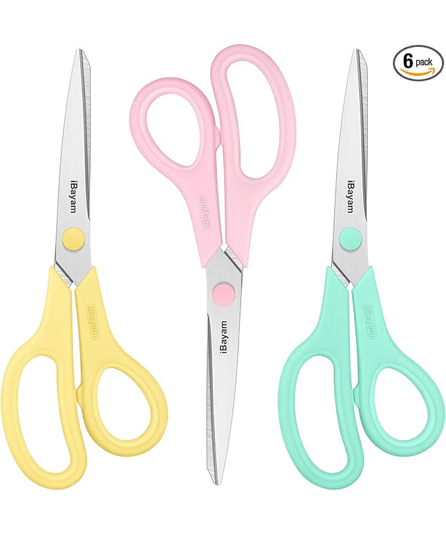 Scissors, iBayam 8" All Purpose Scissors Bulk 3-Pack, Ultra Sharp 2.5mm Thick Blade Shears Comfort-Grip for Office Desk Accessories Sewing Fabric Home Craft School Supplies, Right/Left Handed