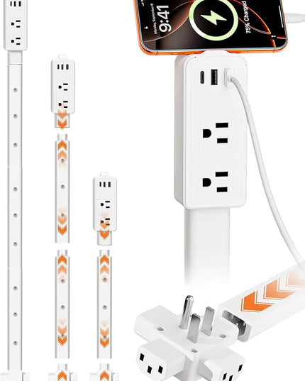 Electrical Outlet Extender Stick Features 2 USB-A, USB-C and 2 AC Outlets, Extendable 6", 15.3", 24.5", 34", for Hard to Reach Spaces Use Behind Couches, Nightstands, E-Sports Desks, and More