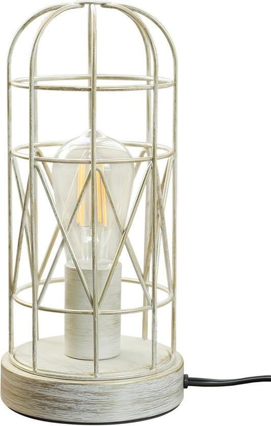 Unique Industrial Cage Table Lamp with Touch Control & Dimmable Light - 28" Metal Mesh Desk Lamp with 3-Way Dimmer, E26 Socket, Includes LED Bulb, White