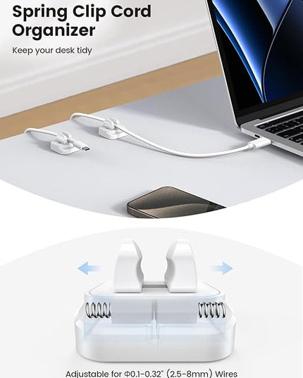10Pack Cable Spring Holder Clips, Cord Organizer for Desk - Lamicall Adjustable Cord Clip, Wire Holder Organizer, Phone USB Charger Cable Holder, White