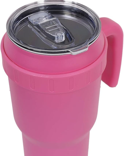 40 Oz Tumbler with Handle & Straw Lid, Insulated Stainless Steel Vacuum Flask, Double Wall Thermal Car Cup for Hot & Cold Drinks, Leak Proof, BPA Free (Rose Pink)
