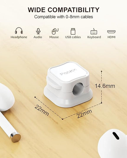 6 Pack Magnetic Cable Clip Organizer Cord Holder, Picozon Adhesive Cable Management, Wire Phone USB Charger Cable Holder, Keeper Organizer for Office Home Desktop Table - White