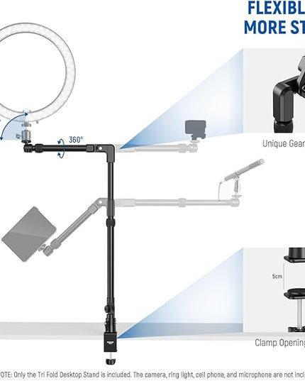 NEEWER 45.5" Overhead Camera Desk Stand, Aluminum 4 Section Magic Mic Boom Arm with C Clamp Mount Phone Holder, for Webcam LED Light Microphone Streaming Zoom Video Recording, Max Load 4.41lb, DS023