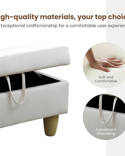 Simple Deluxe Ottoman with Storage, 28.5''Upholstered Foot Rest Stool for Living Room, Bedroom, Entryway, Multi-Functional Storage Ottoman Bench with Hinged Lid, White