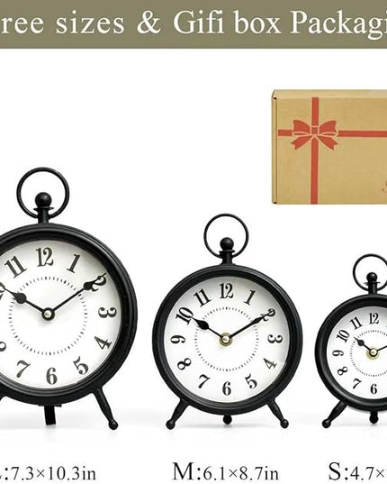 EMAX HOME Small Black Desk and Shelf Clock, 4.7*7.3 Inch Retro Elegant Tabletop Clock with Glass Cover, Silent Non-Ticking Battery Operated Decorative Clock for Living Room, Office, Bedroom, Gift Idea