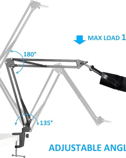 SUNMON MV7 Boom Arm Mic Stand with Pop Filter, Adjustable Suspension Boom Scissor Arm Stand with Pop Filter Compatible with MV7, MV7X adn SM7B Microphone by SUNMON