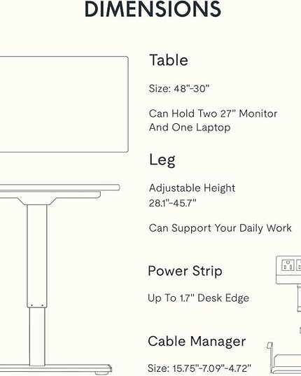 FLEXISPOT EN2 Whole-Piece Standing Desk with Clamp Power Strip, 48 x 30 Electric Stand Up Height Adjustable Desk with Cable Management (White Frame + 48" Gray Wood Grain, 2 Packages)