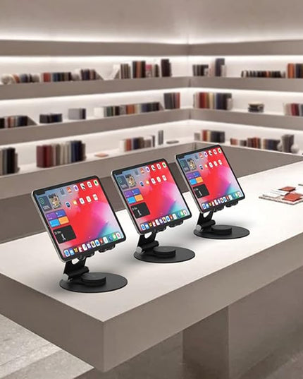 KABCON Swivel Tablet Stand, Aluminum Portable 360°Rotating Holder for Desk,Business,Kitchen,Desktop,Table Stand for iPad Pro 9.7,10.5,12.9/Air Mini,Tab,Fire,Nexus,E-Reader-Black