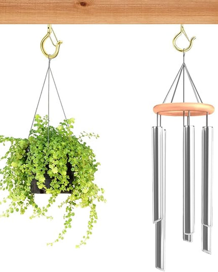 35 PCS Screw-in Hooks for Outdoor String Lights, Q Hangers Hooks Outdoor for Outside, Swivel Hanging Basket Patio Light Hooks with Safe Buckle Screw in Planter Eye Hook for Wall Ceiling, Gold