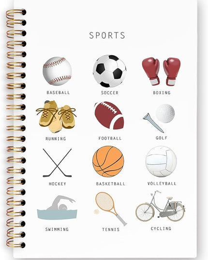 dvhdajed Sports Kids Spiral Notebook, Gifts for Sports Lovers Fans Journaling Notebooks, Exercise Activities Spiral Journal for Kids Boys, Athlete Office School Supplies Gifts, 5.5x8.3 In