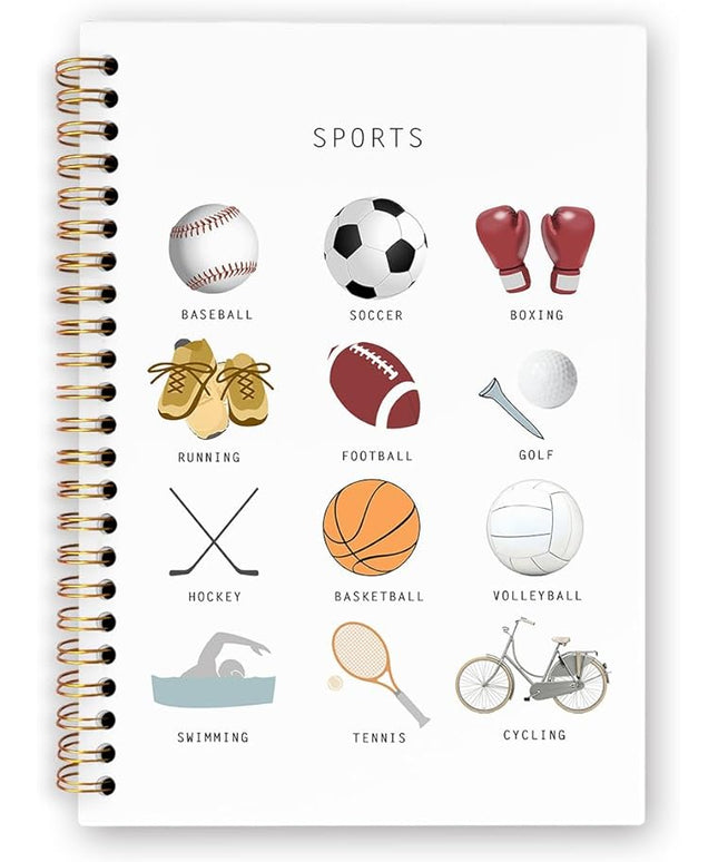 dvhdajed Sports Kids Spiral Notebook, Gifts for Sports Lovers Fans Journaling Notebooks, Exercise Activities Spiral Journal for Kids Boys, Athlete Office School Supplies Gifts, 5.5x8.3 In