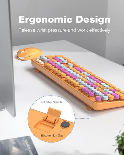 MOFII Wireless Keyboard and Mouse Combo, Orange Retro Keyboard with Round Keycaps, 2.4GHz Dropout-Free Connection, Cute Wireless Mouse for PC/Laptop/Mac/Windows XP/7/8/10 (Orange-Colorful)