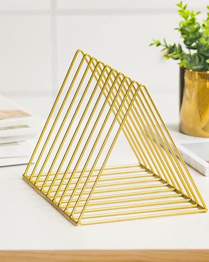 Sooyee 2 Pack 9 Slot Gold Magazine Holder,Desktop File Sorter Organizer Triangle Bookshelf Decor Home Office