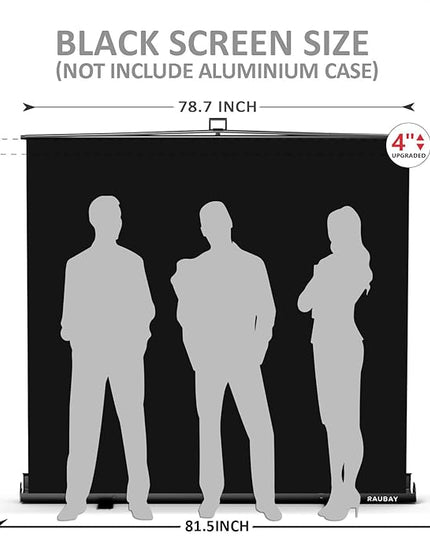【Wider Style】 RAUBAY 78.7 x 82.7in Large Collapsible Black Backdrop Screen Portable Retractable Panel Photo Background with Stand for Video Conference, Photographic Studio, Streaming