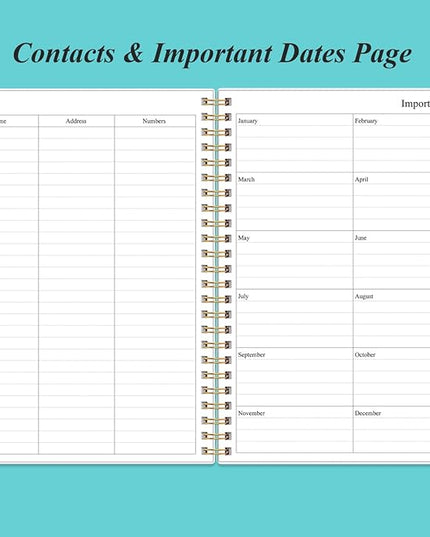Daily Planner Undated - B5 To Do List Notebook Hourly Schedules, Spiral Appointment Planner for Women and Men, PVC Hardcover, Inner Pocket, Elastic Closure, 7" x 10", Teal Flowers