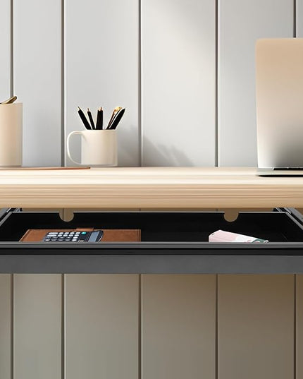 FFanhia 30 Inch Under Desk Mounted Sliding Pull-out Drawer Storage for Sit Stand Workstation Office(Applicable Table Thickness: 0.79in) Black