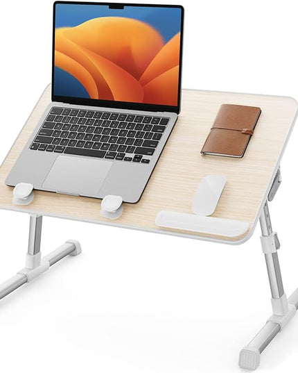 SAIJI Laptop Bed Tray Table, Adjustable Home Office Standing Desk Portable Lightweight Foldable Lap Desk for Sofa Couch Floor Working Studying Reading Writing Eating,Fit Up to 17" Laptop(Large,Teak)