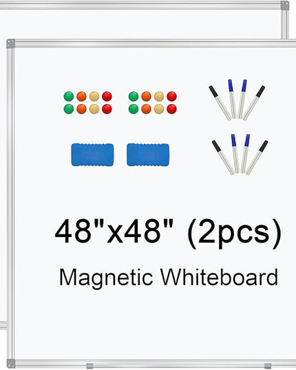 H-Qprobd 4' x 4' (2 Pack) Dry Erase Board for Wall Magnetic Presentation Whiteboard with Long Pen Tray, Wall-Mounted White Boards for Home, Office & School