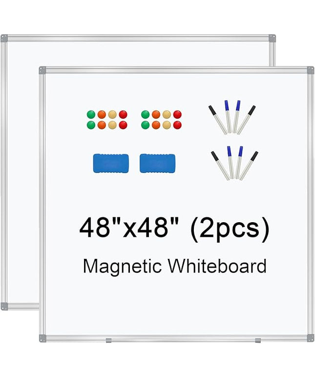 H-Qprobd 4' x 4' (2 Pack) Dry Erase Board for Wall Magnetic Presentation Whiteboard with Long Pen Tray, Wall-Mounted White Boards for Home, Office & School