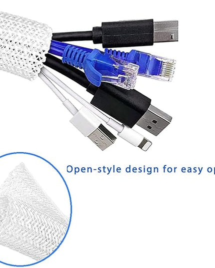 Pet Proof Split Cable Sleeve Organizer - Cord Cover Protector for Desk, Hide Wires from Cats Chewing, Computer Cord Management (3/4inch-5ft, 2Pcs, White)