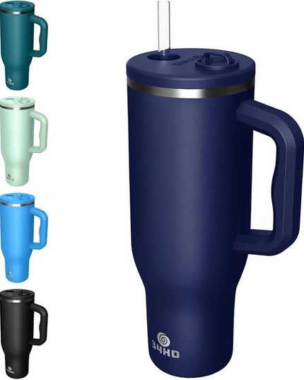 34HD 40 oz Stainless Steel Tumbler - Leakproof Insulated Water Bottle with Handle, Magnetic Lid and Flexible Straw - Iced for 48 Hours – Perfect for Men, Women, Birthday Gift, Navy - Deep Sea Blue