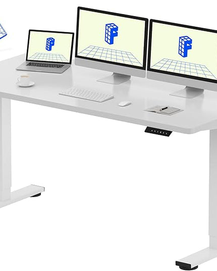 FLEXISPOT EN1 One-Piece Standing Desk with 1-Inch Thick Seamless Desktop, 60"x24" Electric Height Adjustable Desk for Home Office, Multi-Monitor Setups & Easy Assembly, White