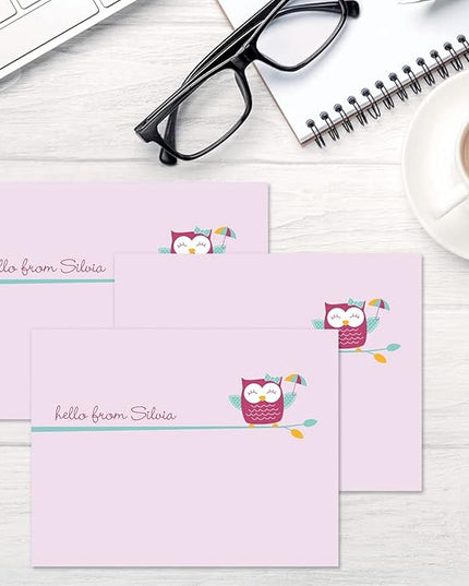 Current Sweet Owl Personalized Note Cards - 24 Cards with White Envelopes, 4¼ x 5½ Inch Size, Blank Stationery, Add Names or Text, For Thank You Notes, Invitations, & Announcements
