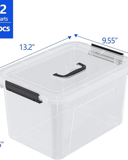 12 Quart Clear Storage Latch Box with Lids, Plastic Storage Bin with Handle, 4 Pack