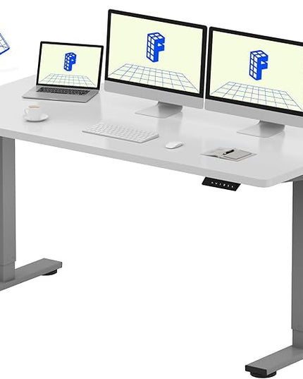 FLEXISPOT EN1 One-Piece Adjustable Stand Up Desk Workstation - Electric Standing Desk with Seamless Desktop (Silver Frame + 60 inches White Top, 2 Packages)
