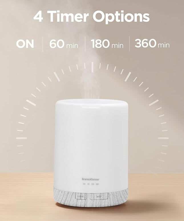 InnoGear 300ML Essential Oil Diffuser, Premium 5-in-1 Ultrasonic Aromatherapy Diffusers Scent Humidifier Aroma Diffuser Vaporizer Auto-Off Timer for Room Office Home, White, Medium