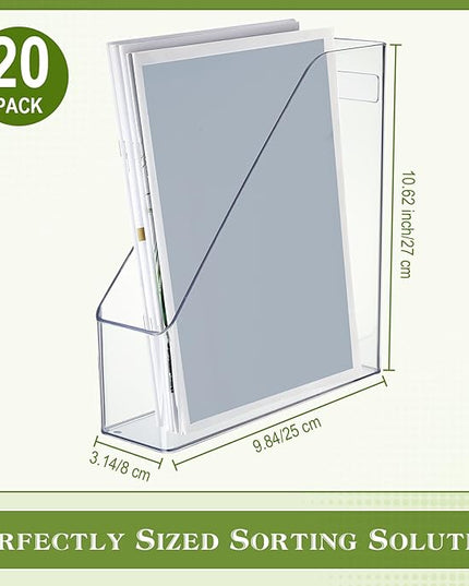 20 Pcs Clear Acrylic Magazine File Holder Plastic Desk Organizer with Handle Basics Vertical Magazine Rack Desk Folder Document Storage Organizer for Home Office School Work Study Desktop Supplies