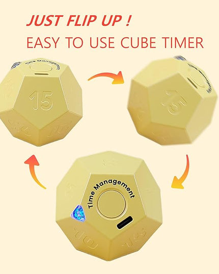 Cube Pomodoro Timer, Rechargeable Small Cute, Timer for Kids and Classroom, Kitchen, Cooking, Workout & Study Countdown, Time Management Tool (Honey Yellow)