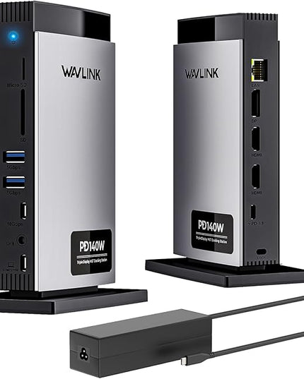 WAVLINK Laptop Docking Station 3 Monitors(Max Resolution: Single 8K or Triple 4K), 11-in-1 USB C Docking Station with 125W PD3.1 Pass-Through & Power Adapter, 2*HDMI + DP, for MacBook M1–M4 & Windows