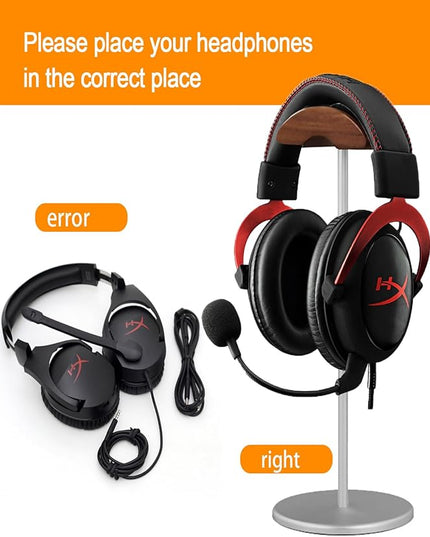Headphone Stand, Aluminum and Wood Headphone Holder for Over Ear & On Ear Headsets – Heavy Duty Base Gaming Headset Stand with Non-Slip Pad, Desk Organizer for Home Office Studio Use (Silver)
