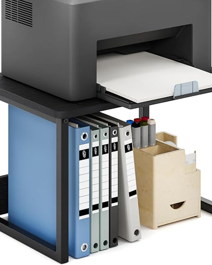 MARTY Printer Stand with Storage for Desk, Desktop Printer Stand Shelf Organzier for Home/Office Heavy Duty Printer Riser Under Desk Small Printer Table for Fax Machine Copier Scanner(Black)
