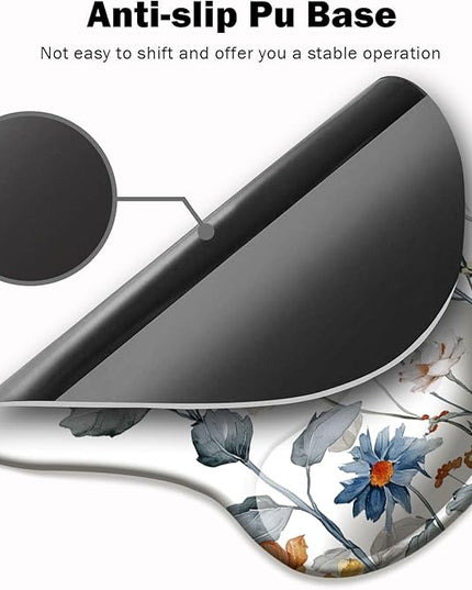 Ergonomic Mouse Pad with Wrist Support,Mouse Pad with Wrist Rest and Coaster Set,Office Supplies Non-Slip Mouse Pads for Desk, Non-Slip Comfortable,Watercolor Floral