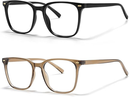 MACJERO 2-Pack Oversized Square Blue Light Blocking Glasses for Women Men, Anti-Fatigue Computer Monitor Gaming Glasses Reduce Eye Strain(Black+Brown)