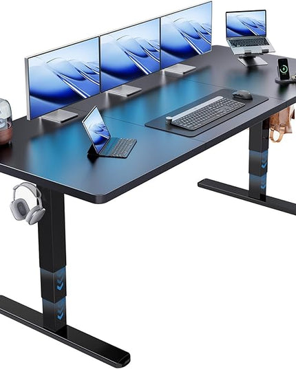 HUANUO 71x30 Inch 3-Stage Legs Electric Standing Desk, Large Height Adjustable Office Desk with Brushless Motor, Stand Up Desk with 4 Memory Presets & 2 Hooks, Computer Desk for Home Office, Black