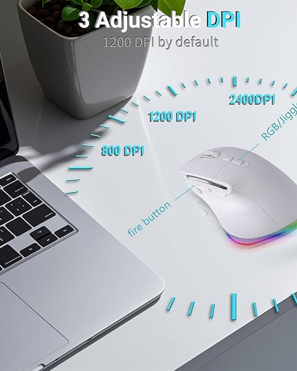 Ergonomic Mouse Jiggler,Bluetooth Vertical Wireless Mouse,LED Rechargeable Optical Computer Mice, Portable(BT5.2 or USB 2.4GHz) Dual Mode,1000/1600/2400 DPI,8 Buttons for Laptop,PC,Macbook (white)