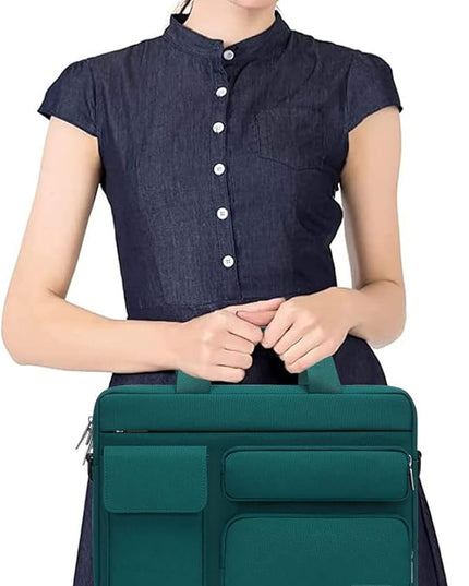 MOSISO Laptop Shoulder Bag 15.6 inch, 15-15.6 inch Computer Bag Compatible with MacBook Pro 16 inch, HP, Dell, Lenovo, Notebook with 2 Raised&1 Flapover&1 Horizontal Pocket&Handle&Belt, Teal Green