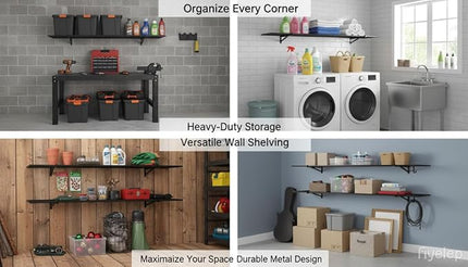 2-Pack 2x4ft Garage Shelving Wall Mounted, 24x43 inch Wall Shelf Heavy Duty Garage Storage Shelves Floating Shelves with Hooks, 500LB Capacity