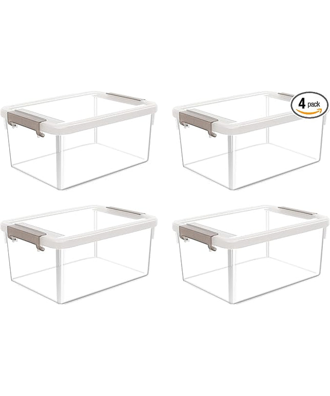 Citylife 4 Packs Small Storage Bins with Lids 3.2 QT Plastic Storage Containers for Organizing Stackable Clear Storage Boxes