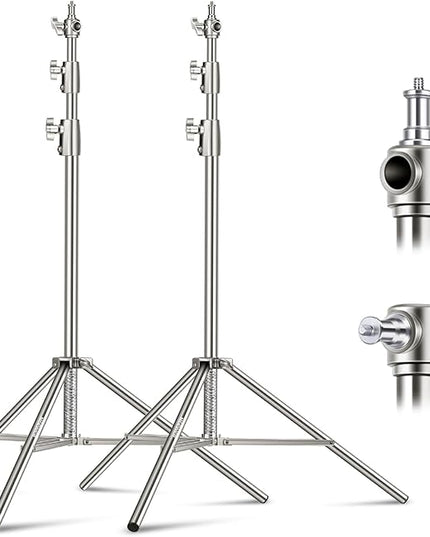 NEEWER 2Pcs 9.2ft Stainless Steel Light Stands, Spring Cushioned Heavy Duty Photography Tripod Stand with 1/4"-3/8" Adapter for Strobe Video Ring Light Monolight Softbox, 22lb Max Load, ST-280SS