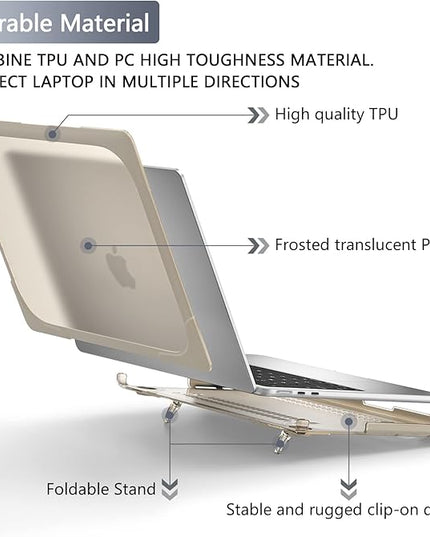Batianda for M4 MacBook Air 13.6 inch Case 2025 2024 2022 Release Model A3240 A2681(M2) A3113(M3), Heavy Duty Shockproof Protective Hard Shell with Fold Kickstand & Keyboard Cover, Khaki