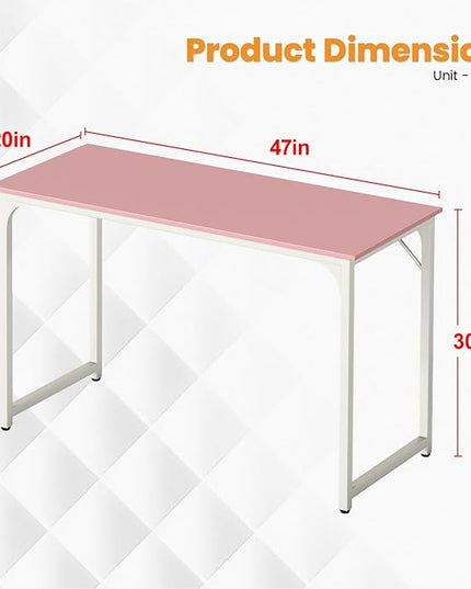 PayLessHere | 47 Inch Computer Desk | Pink | Office Desk with Metal Frame, Adjustable Feet | Water-Resistant, Scratchproof Surface | Sturdy Writing Table for Home Office or Study | Pack of 1