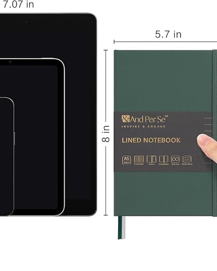 &And Per Se Lined Journal Notebook (5 Packs), 160 Pages, A5 5.7 x 8 inches College Ruled Thick Paper Notebook Journals for Writing, Hardcover Notebooks for Women Men Office School (Green)