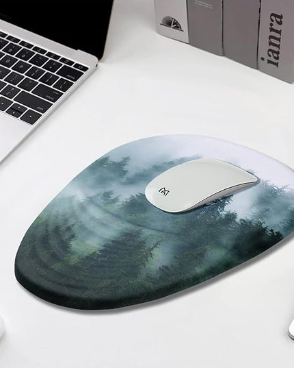 Ergonomic Mouse Pad with Wrist Support, Desktop Mouse Pad Wrist Rest Design and Non-Slip PU Base, Computer Mousepads for Pain Relief, Office & Home, Fog Forest